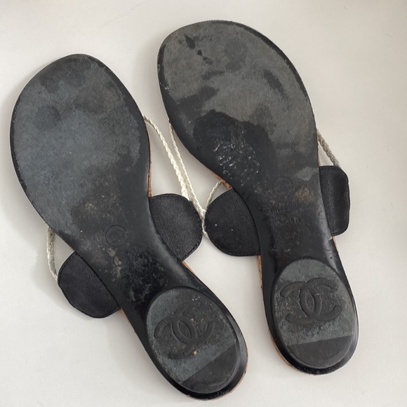 Chanel *Authentic* Woven Strap Flip Flop Toe Loop Cork Sandals Size Euro 38.5 - Picture 5 of 8